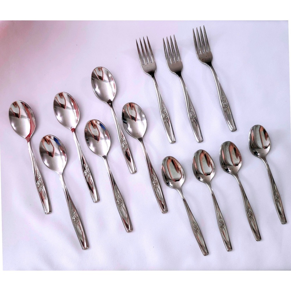 Luxury International Silver Random Rose Stainless Flatware 13pc USA Mixed‎ Lot